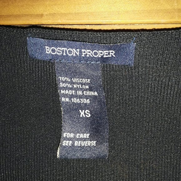 Boston Proper SZ XS Black Gold Design Tight Fitting Knit Fancy Holiday Sweater - Picture 3 of 3